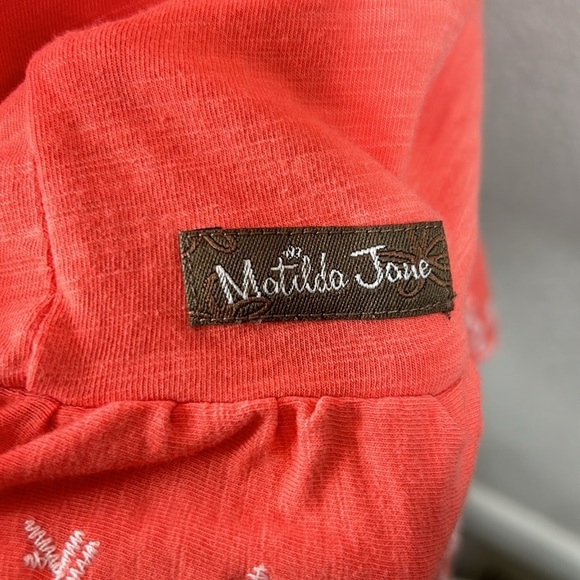 Matilda Jane Women's Coral Eyelet Boho Embroidered Ruffle Short Sleeve Top Sz M - Picture 2 of 7